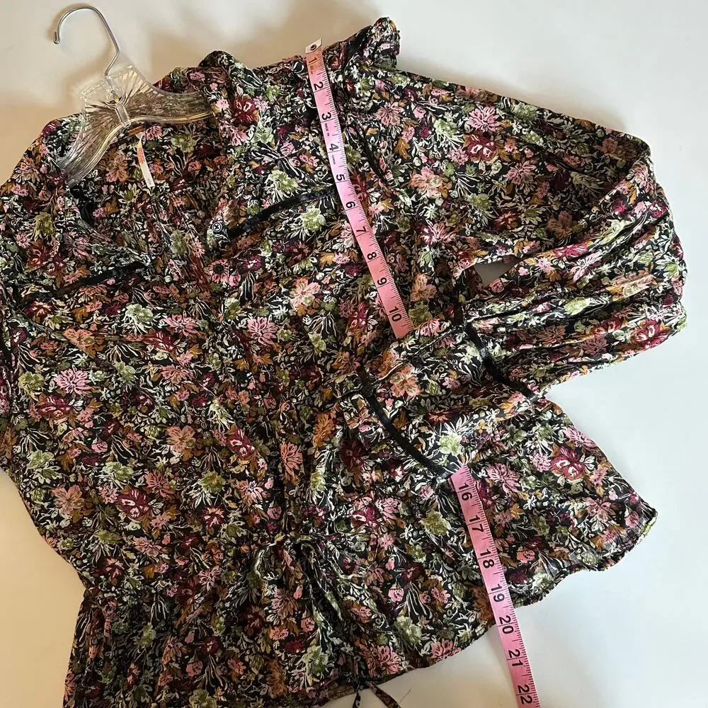 Free People Daybreak Top Womens Small Moody Floral Boho Ruffled Blouse